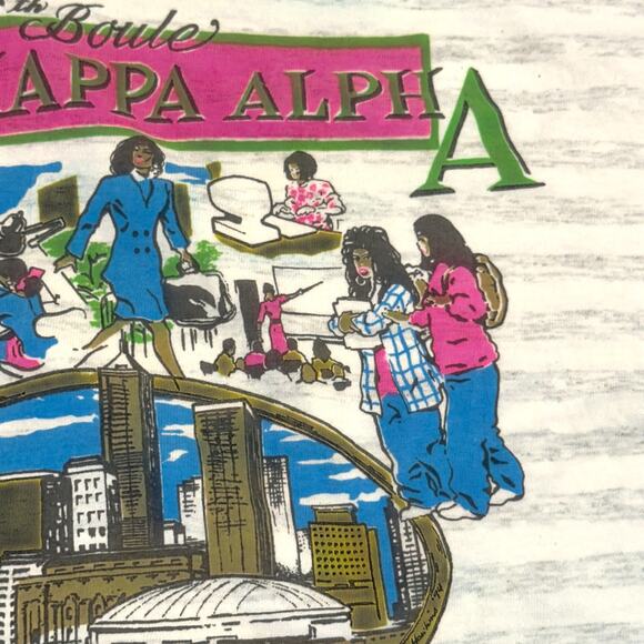 Vintage 90s Alpha Kappa Alpha Sorority Tee Shirt Pink Green AKA BOULE Sz XXL - Picture 3 of 7